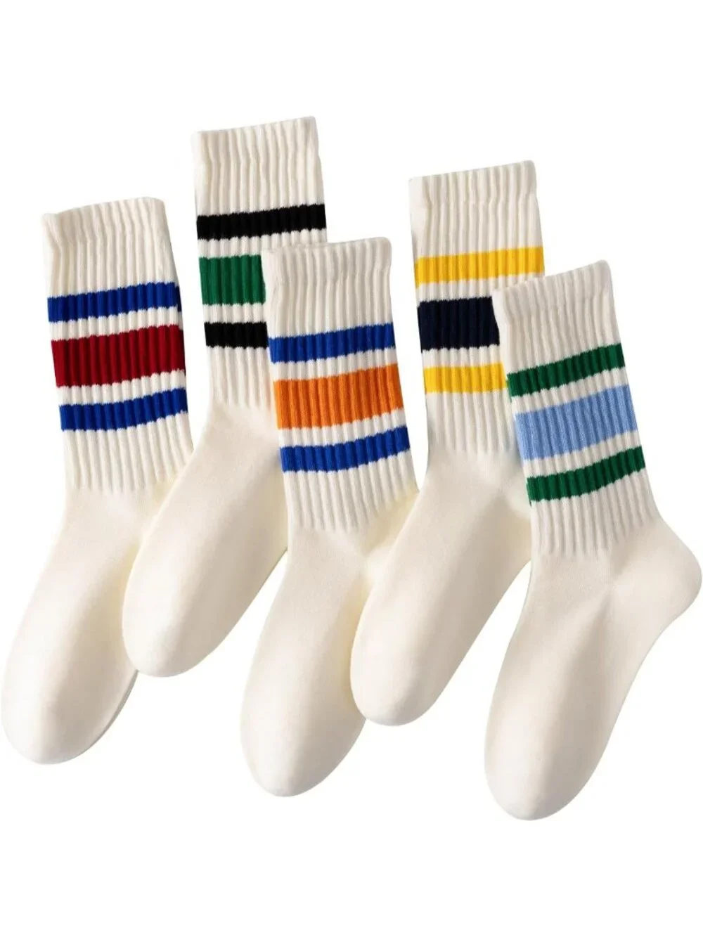 5 Pairs Striped Crew Socks for Men & Women | Casual Comfort & Style